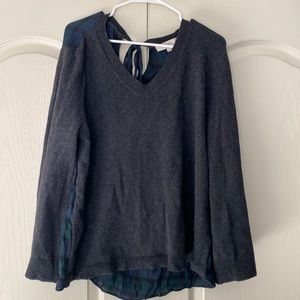 Loft vneck mixed media sweater with bell sleeves